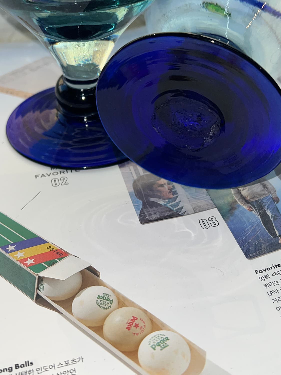 80s Hand-Blown art glass Goblet BL/GR 상품이미지5