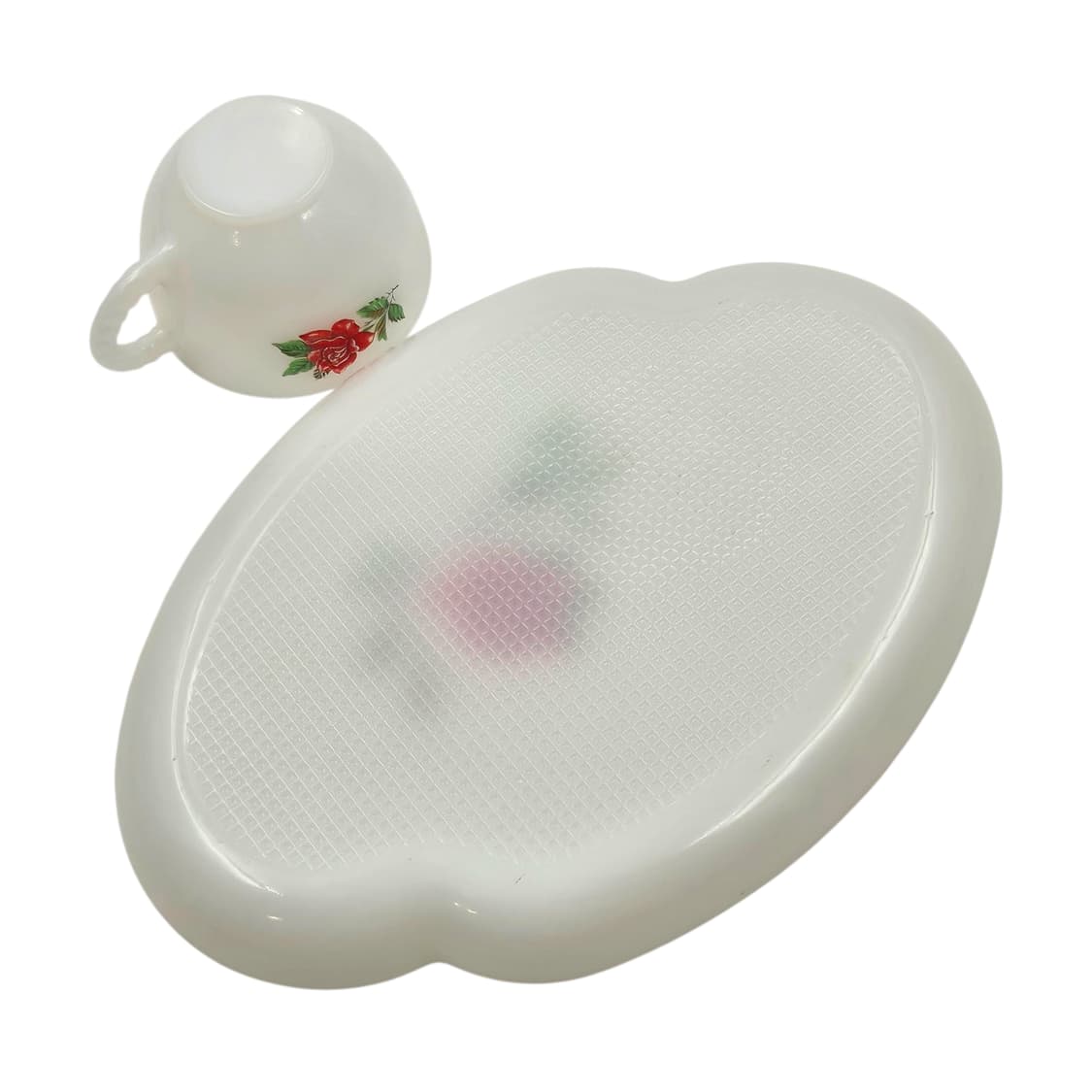 50s 미국 페더럴 밀크글라스 로즈 스낵 1세트 상품이미지5