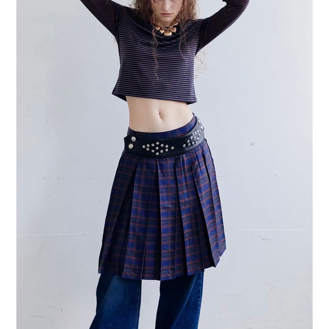 데어드 플리츠 체크 스커트 상품이미지1