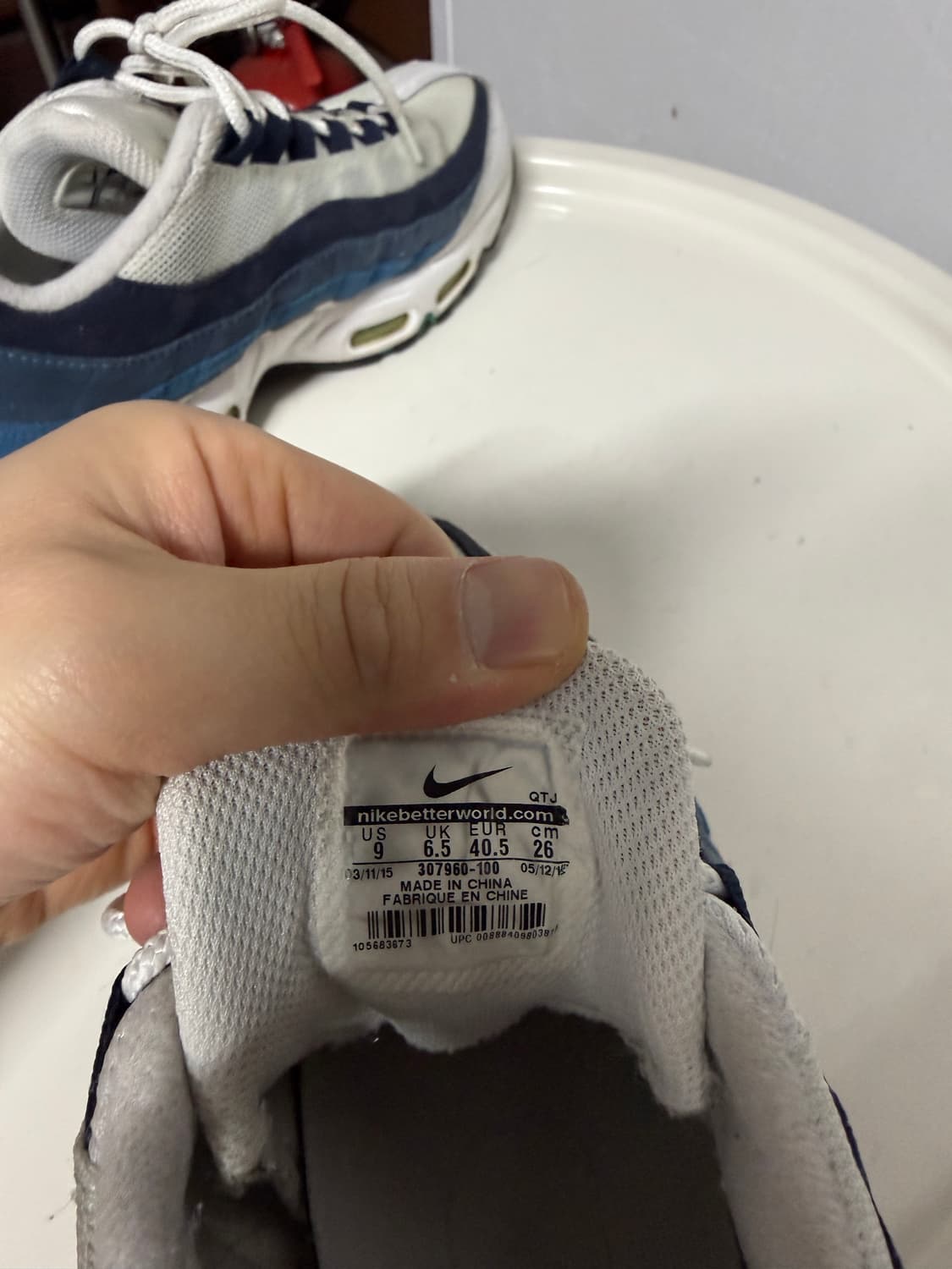 (실밥풀림) 나이키 에어맥스 95 화이트 슬레이트 블루 260 상품이미지5