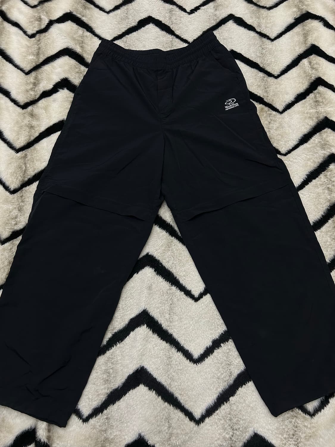 [M]트래블 오픈 니 나일론 와이드 팬츠/블랙 상품이미지1