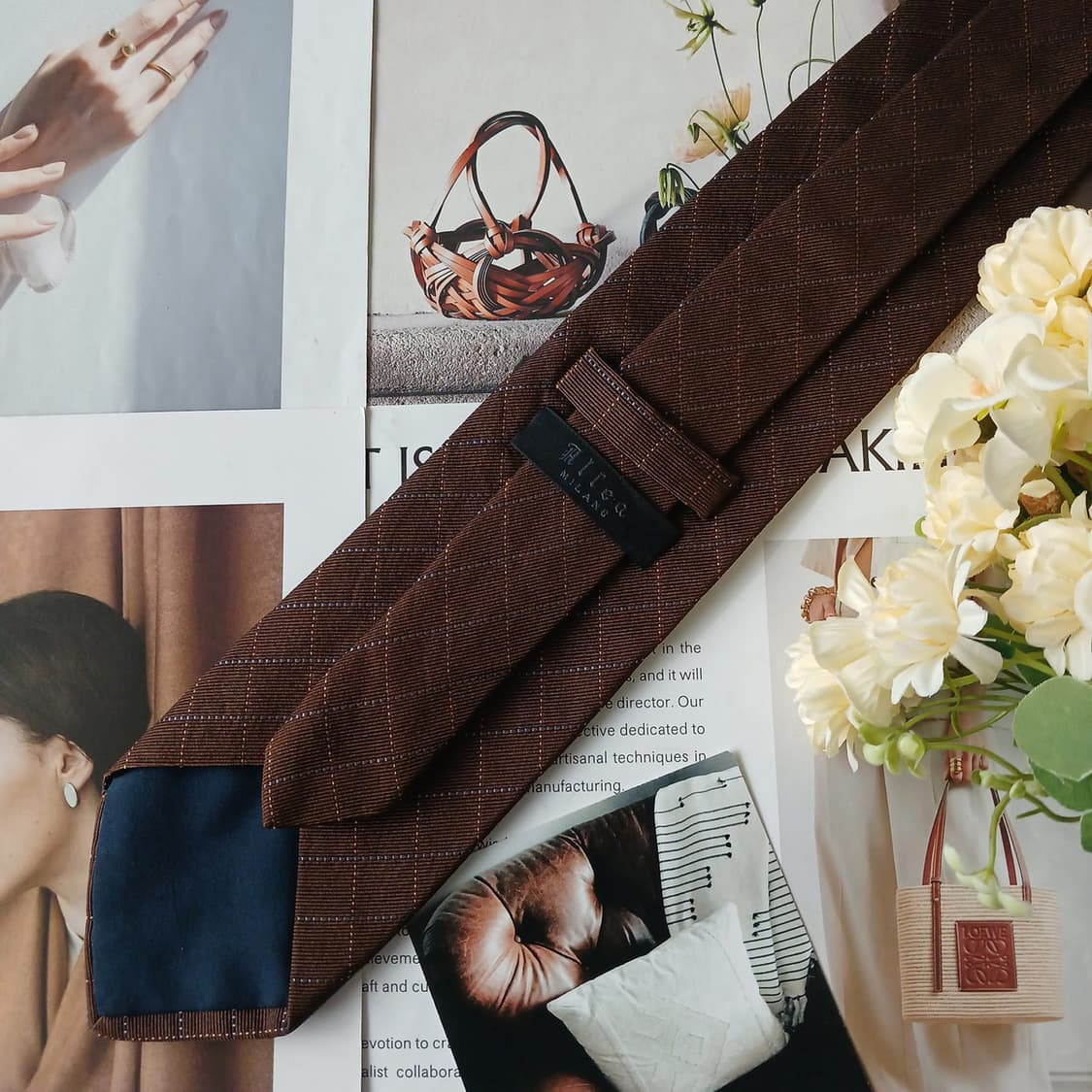 알테아 실크 브라운 체크 패턴 넥타이 9cm A등급 A19878
 상품이미지5