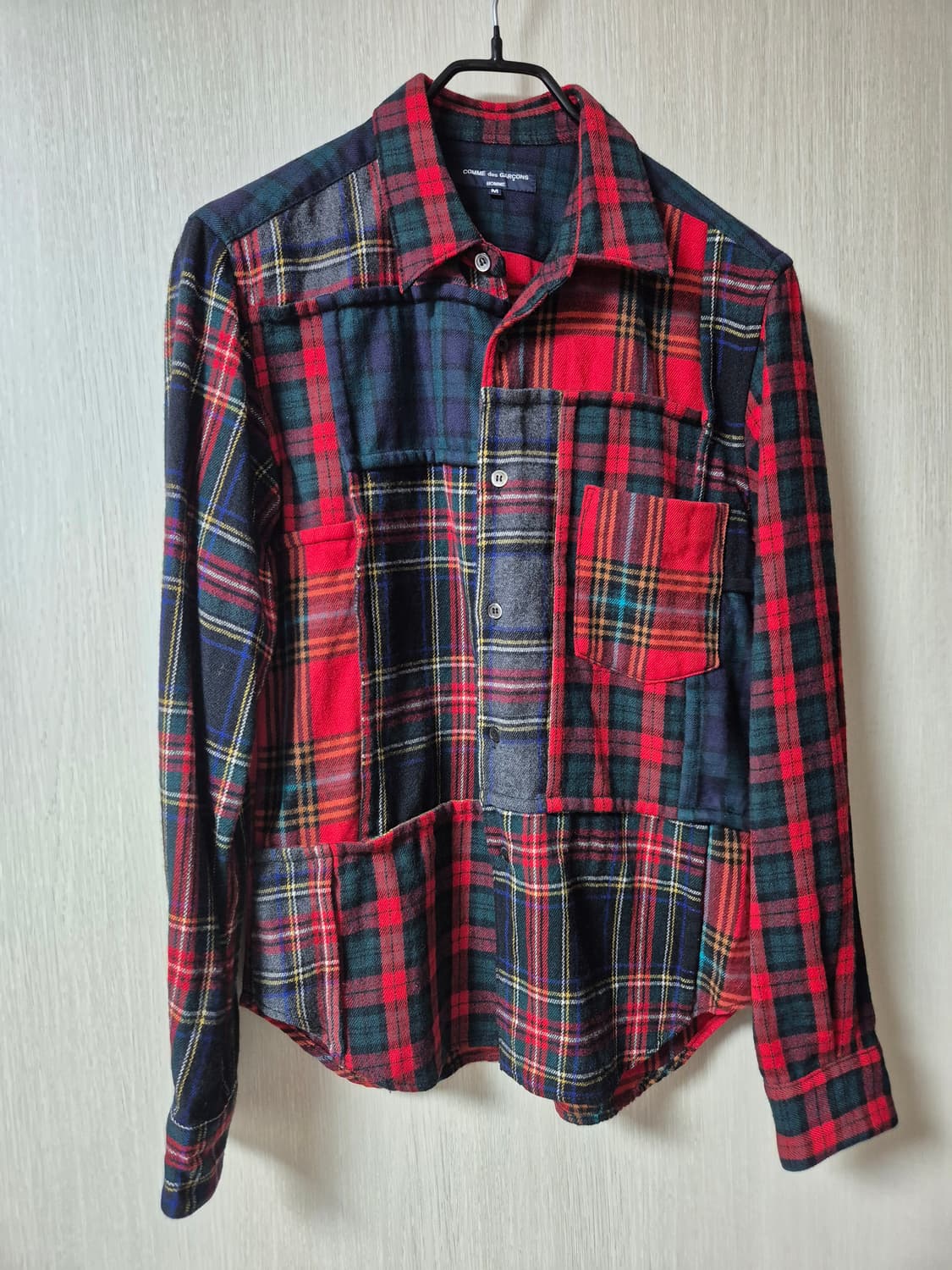 (정품) 꼼데가르송 옴므 울 체크셔츠 패치워크 남방 M 상품이미지1