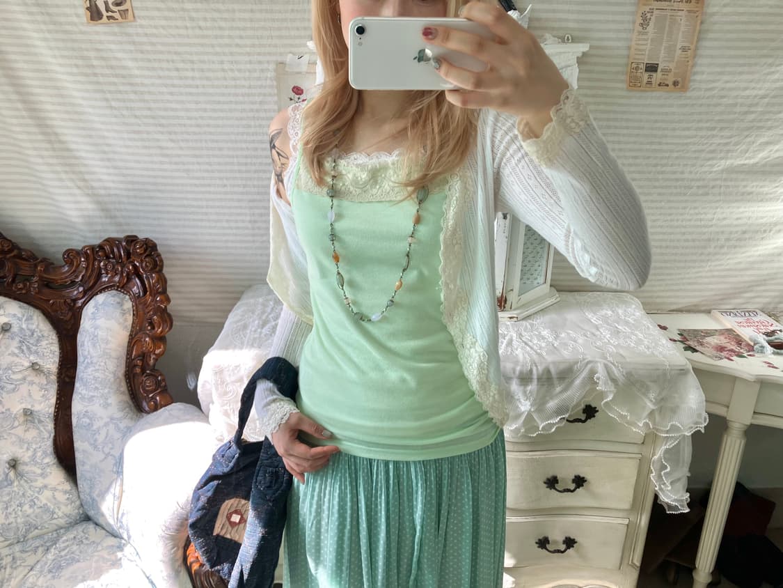 일본빈티지 멜론 레이스 슬리브리스 상품이미지5