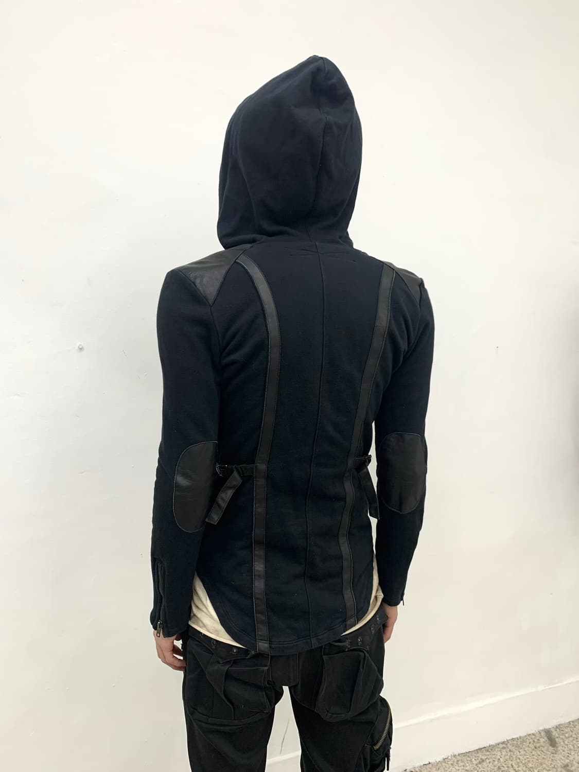 Leather strap unbalanced hoodie 상품이미지3