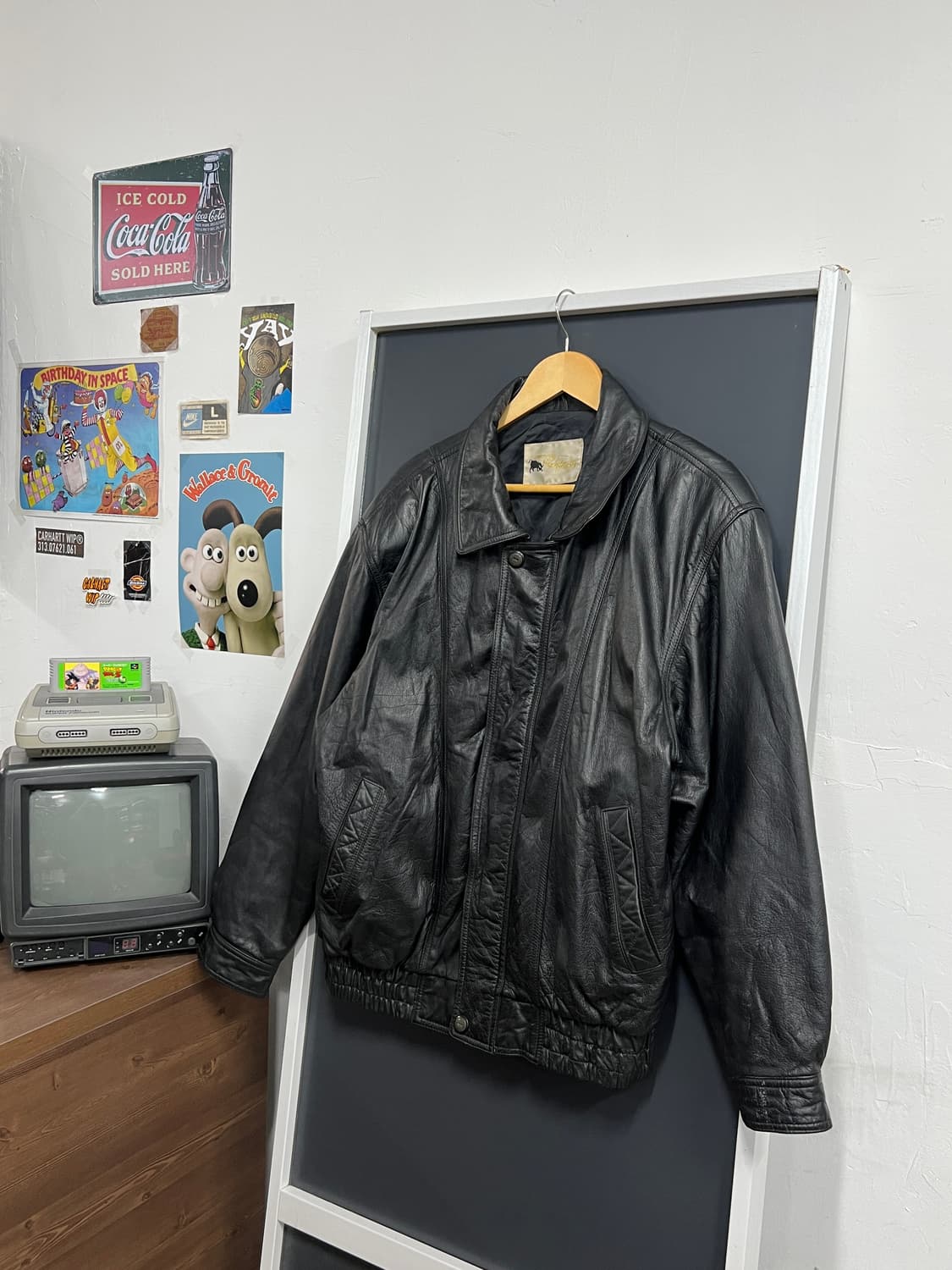 90s' Cow Leather Vintage 빈티지 블루종 소가죽 자켓 상품이미지1