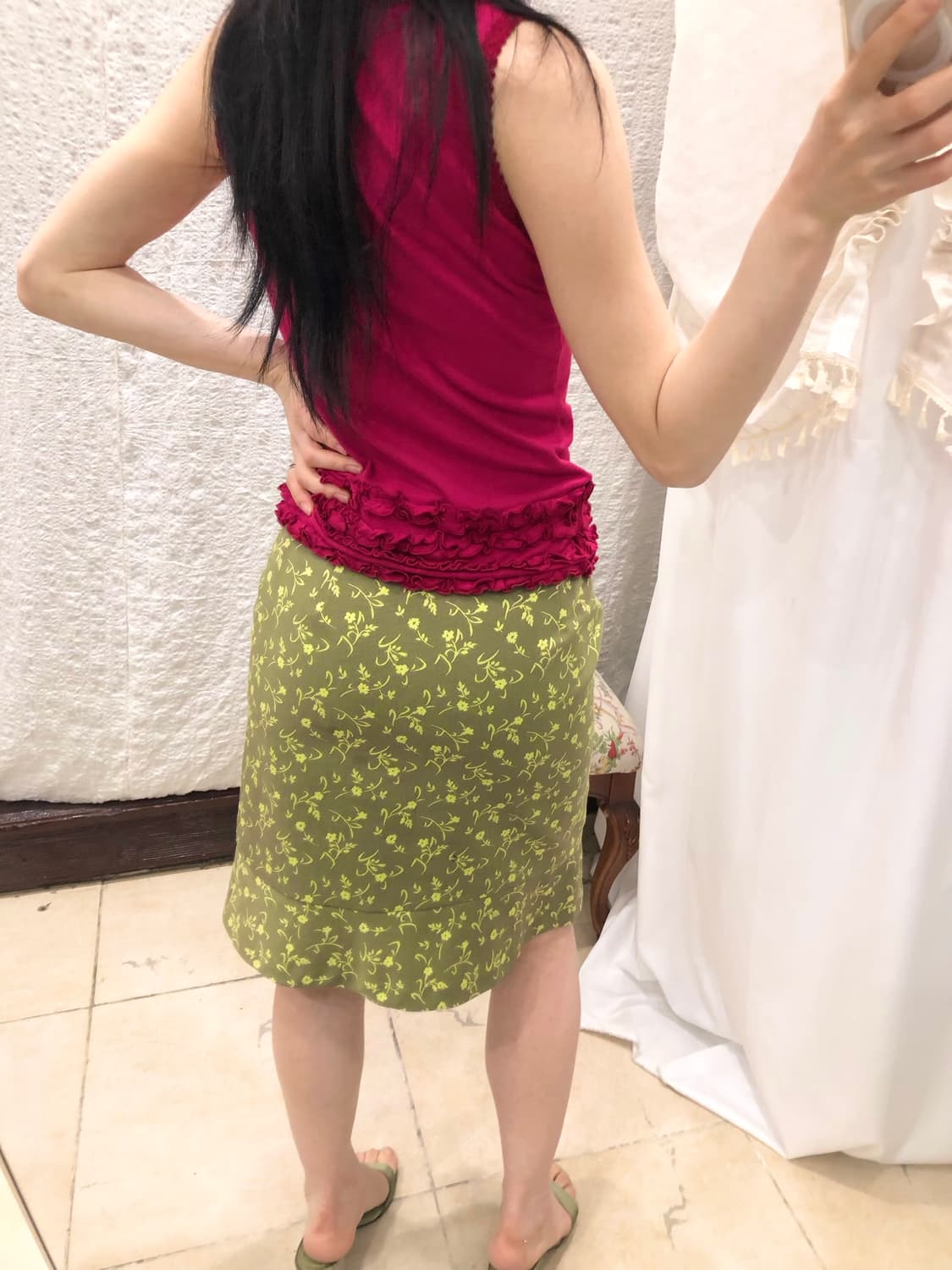 Green floral midi skirt 상품이미지6