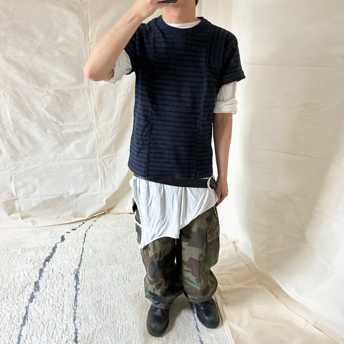 Sacai Paneled Striped Cotton T-Shirt 상품이미지3