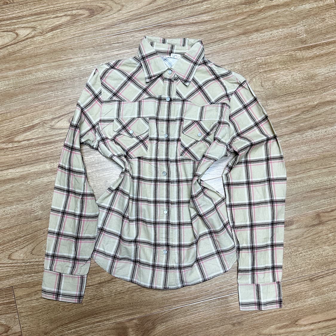 빈티지 딸기 초코 바나나 핑크 체크 셔츠 블라우스 히메갸루 로걀 라떼 상품이미지1