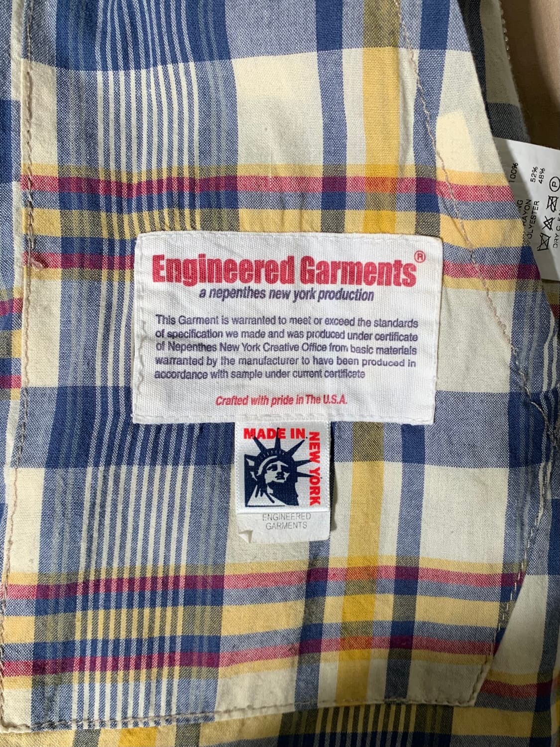 엔지니어드 가먼츠 버클 스탠드 카라 베이지 마드라스 체크 패턴 자켓 상품이미지5