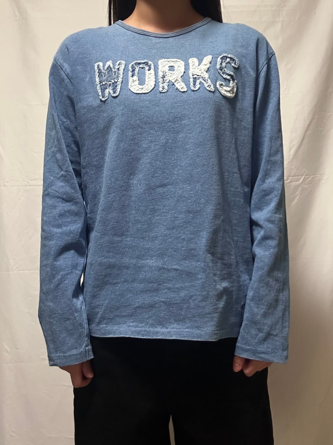 빈티지 패치워크 코튼 긴팔티셔츠 상품이미지1