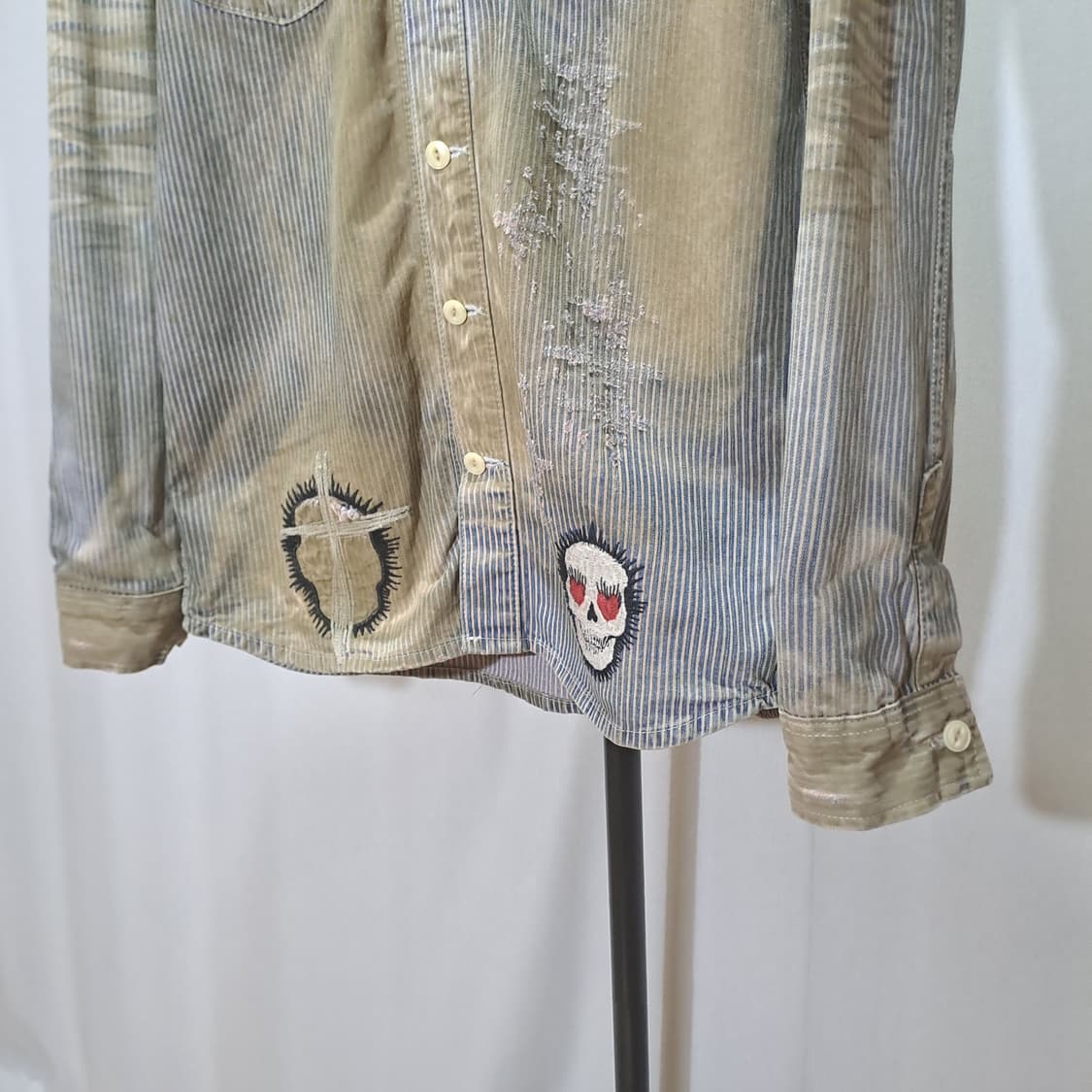 (택포) 해골 자수패치 빈티지 워싱 데님셔츠 95-100 B156 상품이미지4