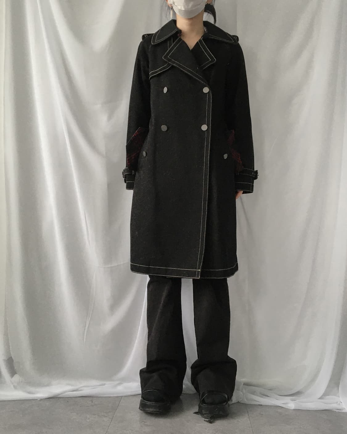 Stitch belted point double button coatSt 상품이미지6