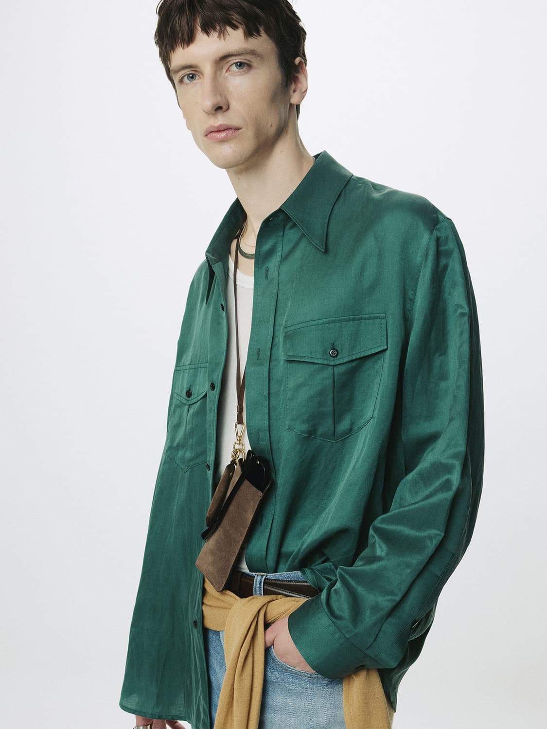 26ss 실크 그린셔츠 m 상품이미지1
