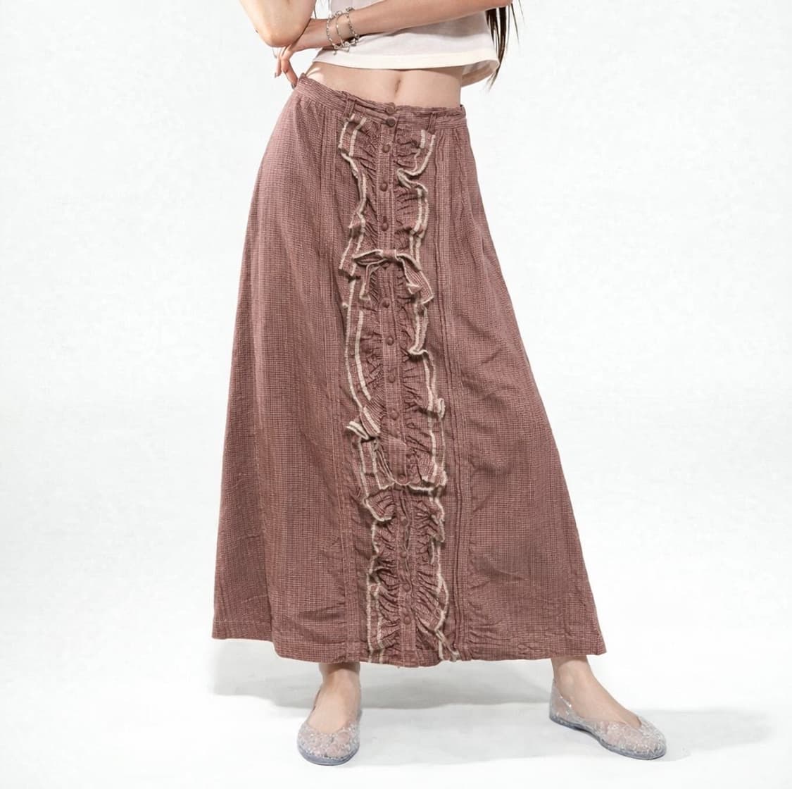 빈티지 레드 리본 롱 스커트 상품이미지1