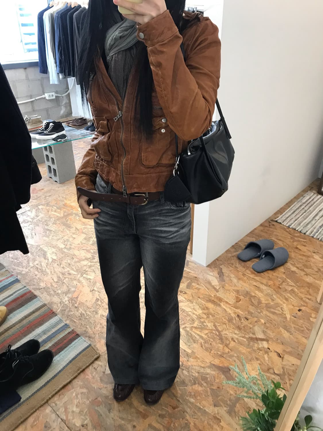 리얼 레더 카멜 카고 레더자켓 상품이미지1