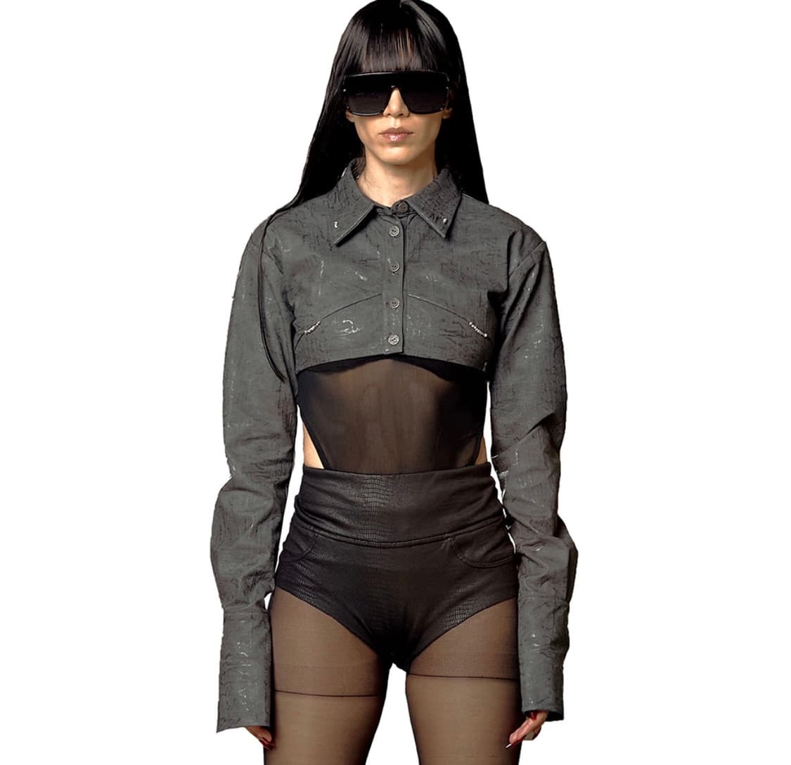 키묘 데님 레더 크롭 자켓 상품이미지3