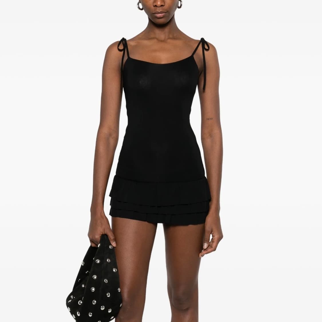 [XS,S,M]기마구아스 tie shoulder 러플 미니 드레스/블랙 상품이미지1