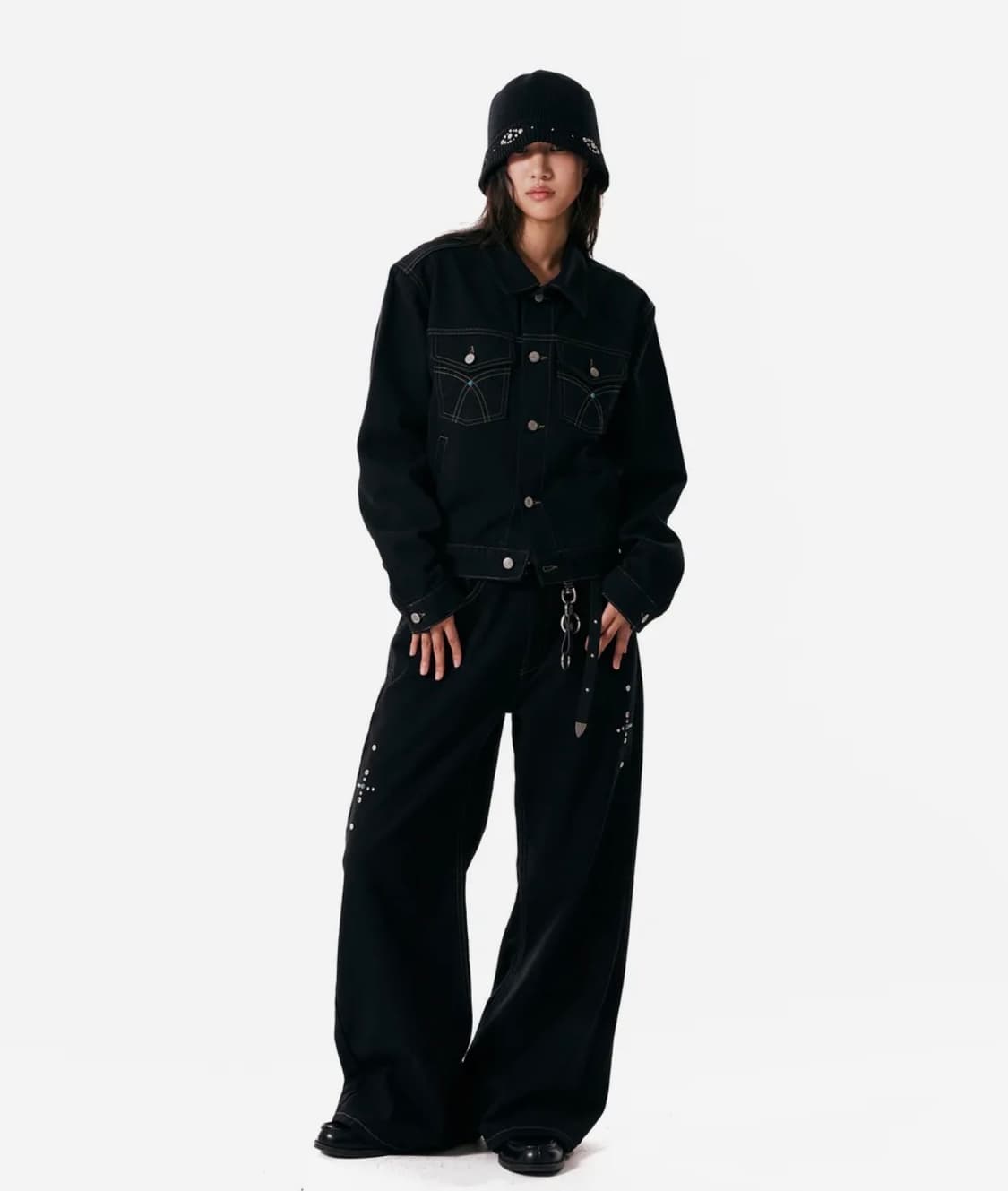 Aakam 아캄 웨스턴 스터드 코튼 팬츠 블랙 2 size 상품이미지1