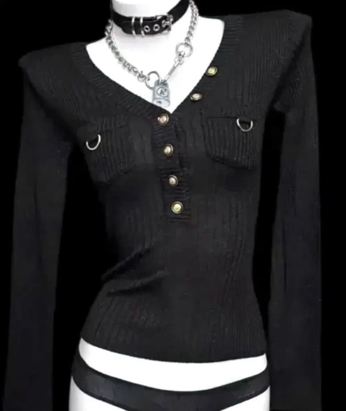 오네갸루 y2k 펑크 블랙 골지 상품이미지1