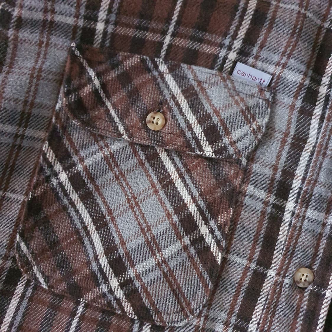 90s us made 칼하트 헤비웨이트 브라운  플라넬 셔츠 상품이미지4