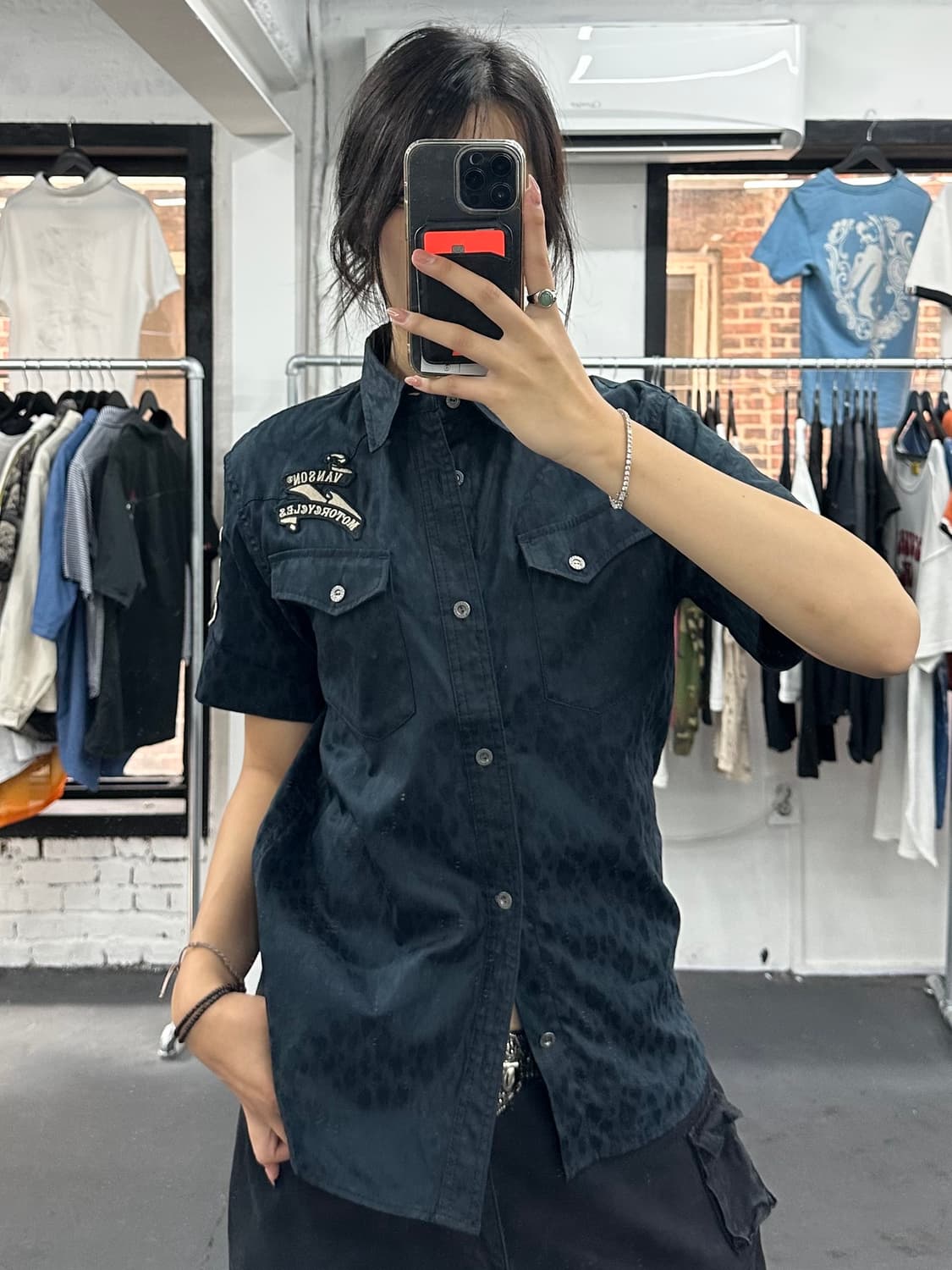 밴슨 레더 파이톤 스컬 패치 셔츠 상품이미지2