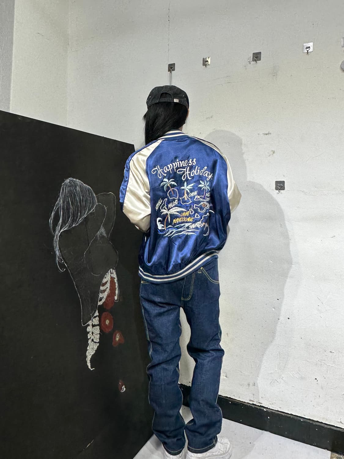 Jpn 일본빈티지 재패니즈 오리엔탈 야자수 네이비 스카잔 자켓 상품이미지1