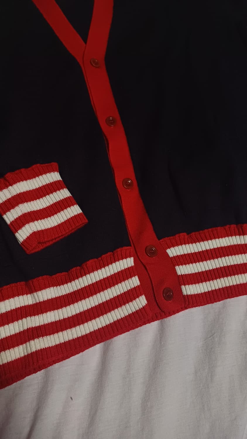 [새제품] XXL 마르지엘라 가디건 블랙 스트라이프 스티치 레드 상품이미지5