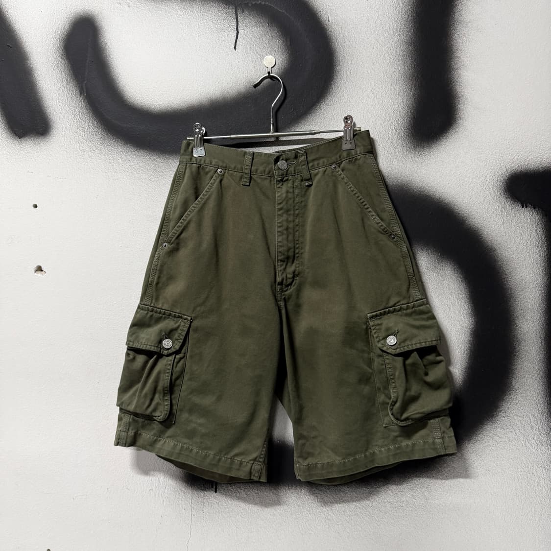 90-00s 칼하트 재팬 오리지널 레더탭 워크 와이드 카고 쇼츠 팬츠 상품이미지1
