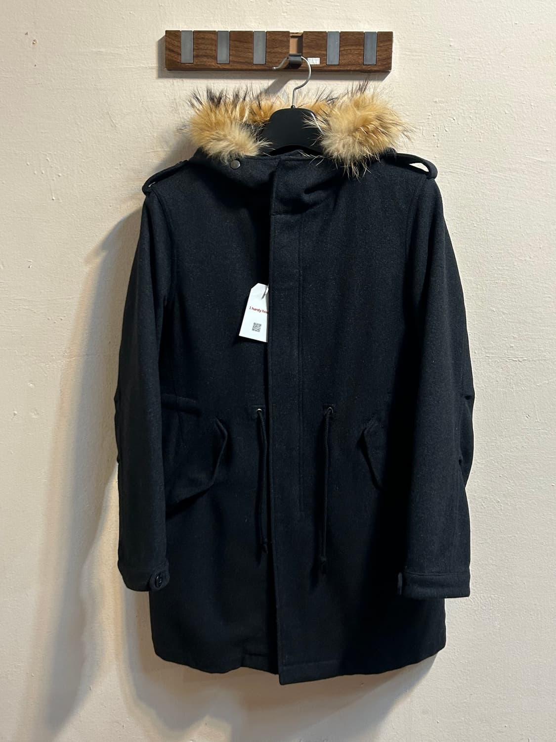 빔즈 라쿤 퍼 후드 울 블렌드 미디 코트 상품이미지1