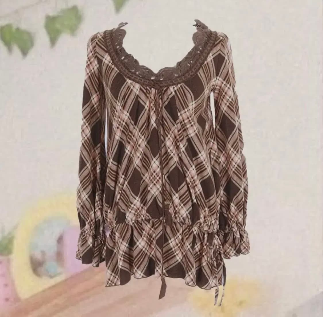 구해요) 리즈리사 딸기초코 딸초 체크 튜닉 원피스탑블라우스 라떼갸루짜잔씨 상품이미지1