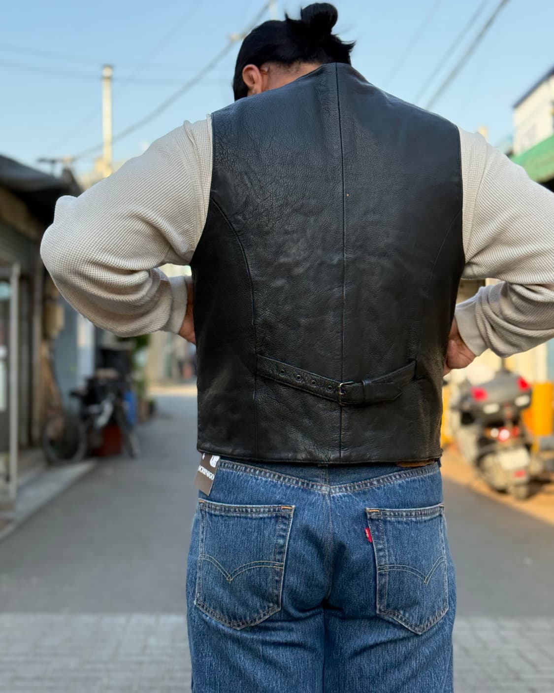 80-90‘s 유럽 빈티지 카우하이드 플라잉 베스트 M 상품이미지9