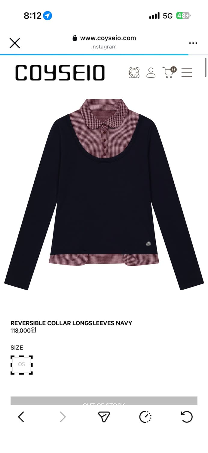 새상품 REVERSIBLE COLLAR LONGSLEEVES NAVY 상품이미지1