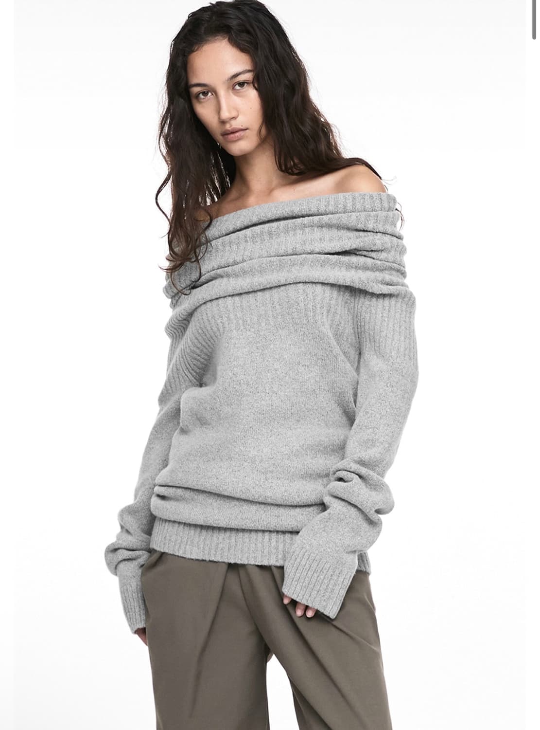 Nache two-way shawl knit melange gray 상품이미지1