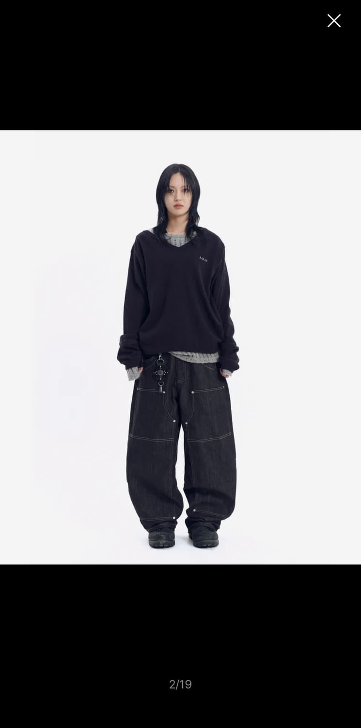 아캄 Layered V-Neck Knit (Black) 상품이미지2