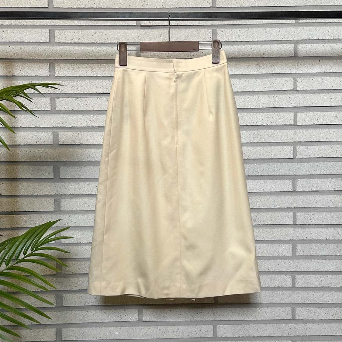 JPN VINTAGE 롱 울 스커트 앞면 핀턱 플리츠 디테일 연노랑 상품이미지3