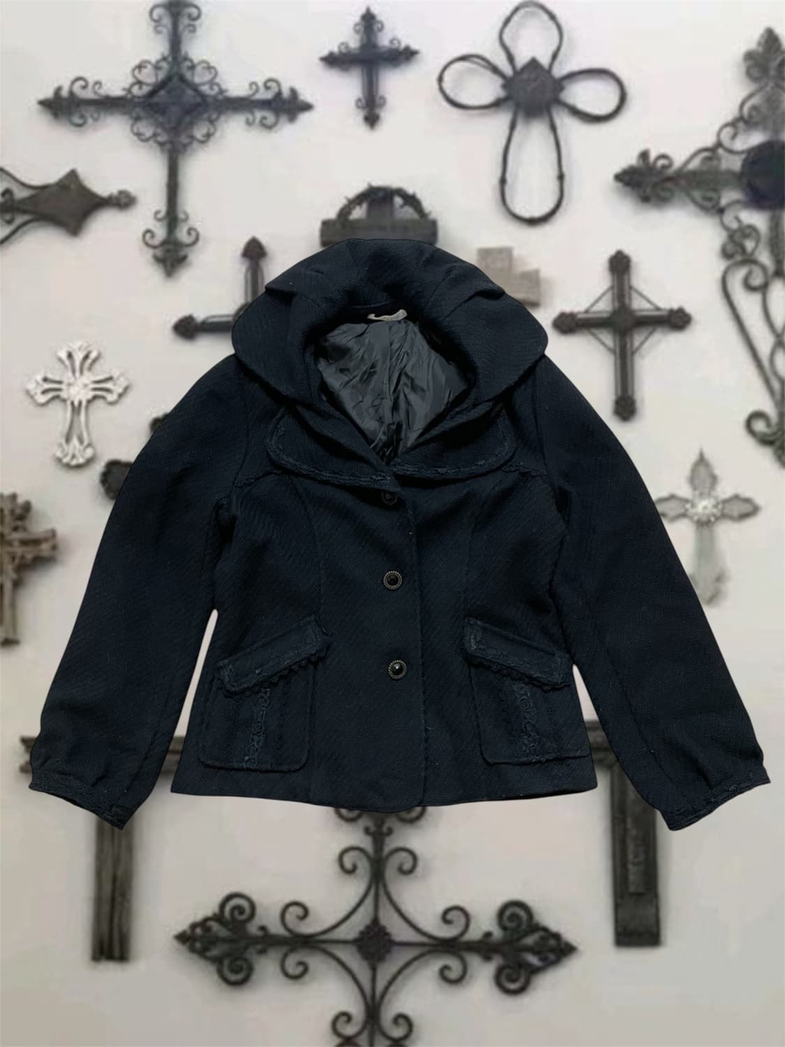 고스로맨틱갸루 프릴로즈디테일 고딕버튼자켓숏코트 지뢰니혼진디마럽리즈리사마즈 상품이미지1
