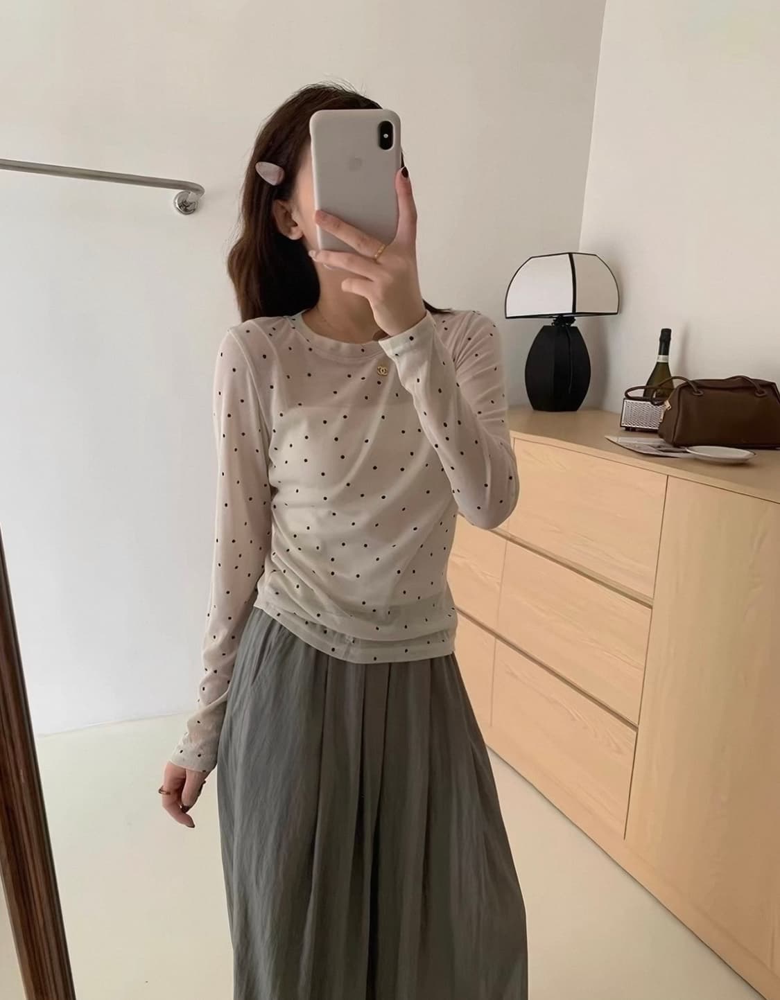 땡땡이 도트 레이어드 긴팔티 상품이미지2