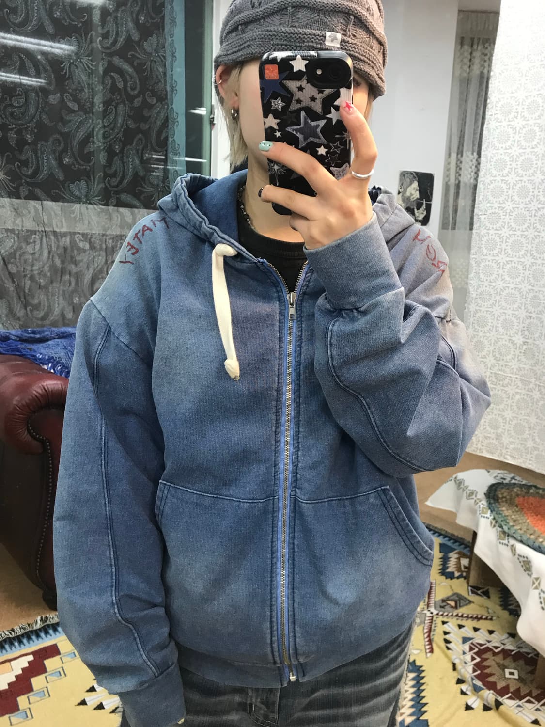 빈티지 여성 백프린팅 피그먼트 후드집업  상품이미지3