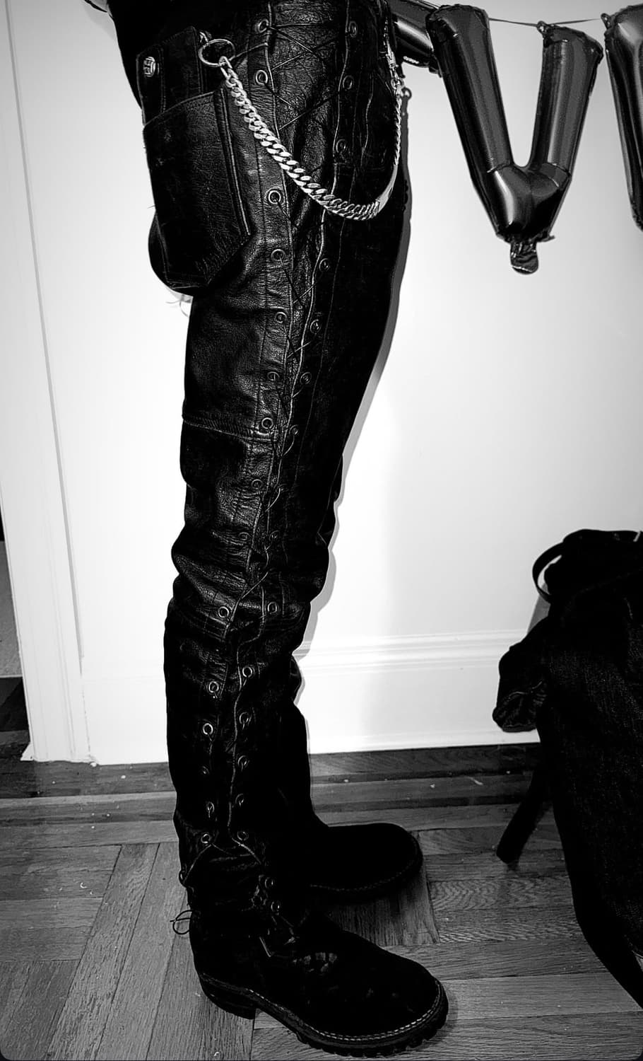 빈티지 레이스업 레더 팬츠 블랙 상품이미지9