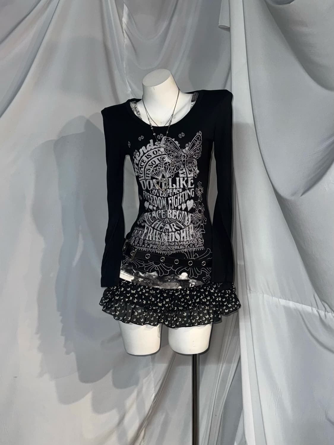 (5pcs) MKR엠케이알 데일리펑크 나비자수 오리엔탈 무채색 코디세트  상품이미지8