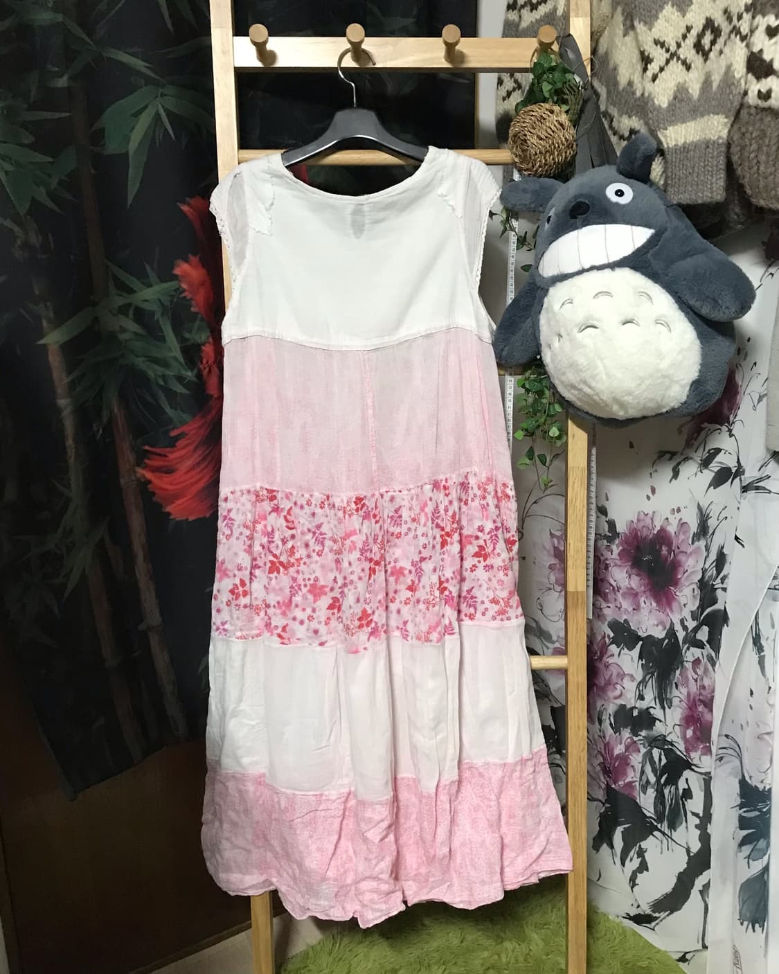 모리걸 잔꽃 핑크 원피스 + 아이보리 니트 크로셰 후드집업 set 상품이미지4