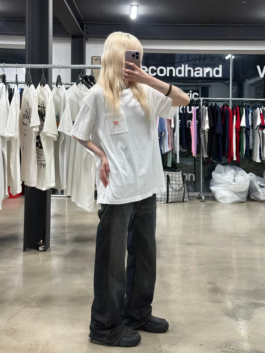 휴먼메이드 하트로고 포켓 반팔 티셔츠 화이트 상품이미지3