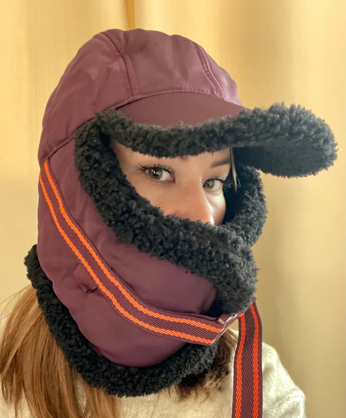 Shearling Trapper Hat (Burgundy & Black) 상품이미지7