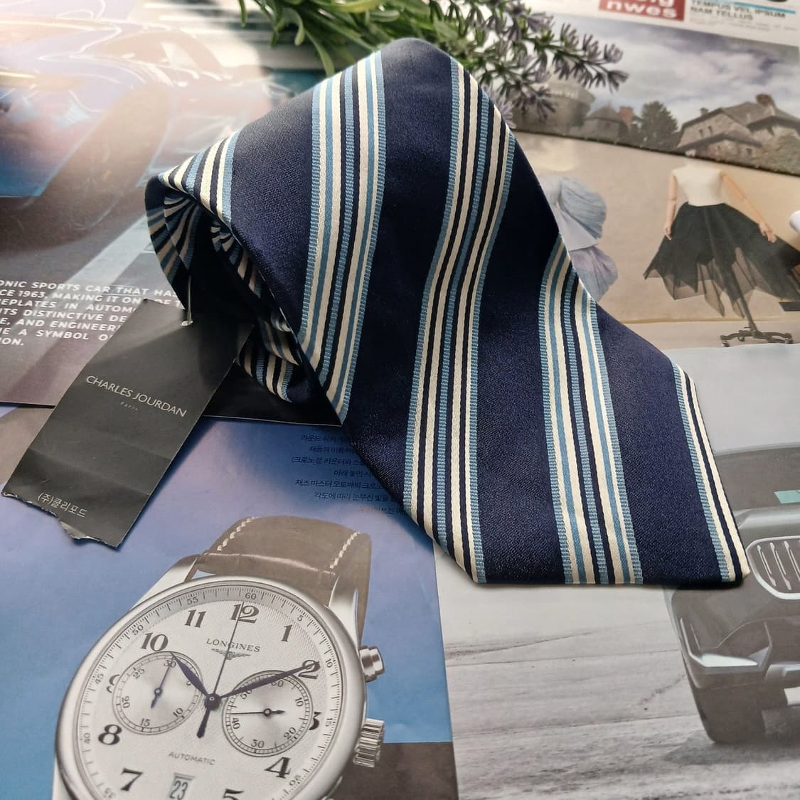 샤를주르당 실크 네이비 스트라이프 넥타이 9.7cm 새제품 A18706
 상품이미지2