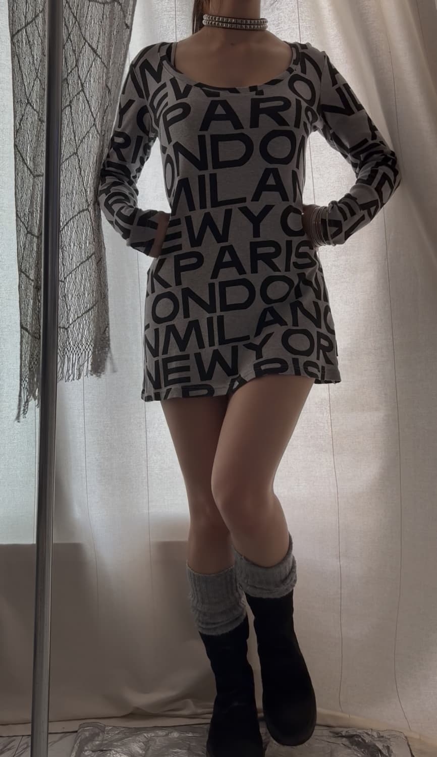 31 grey printing one-piece 상품이미지2