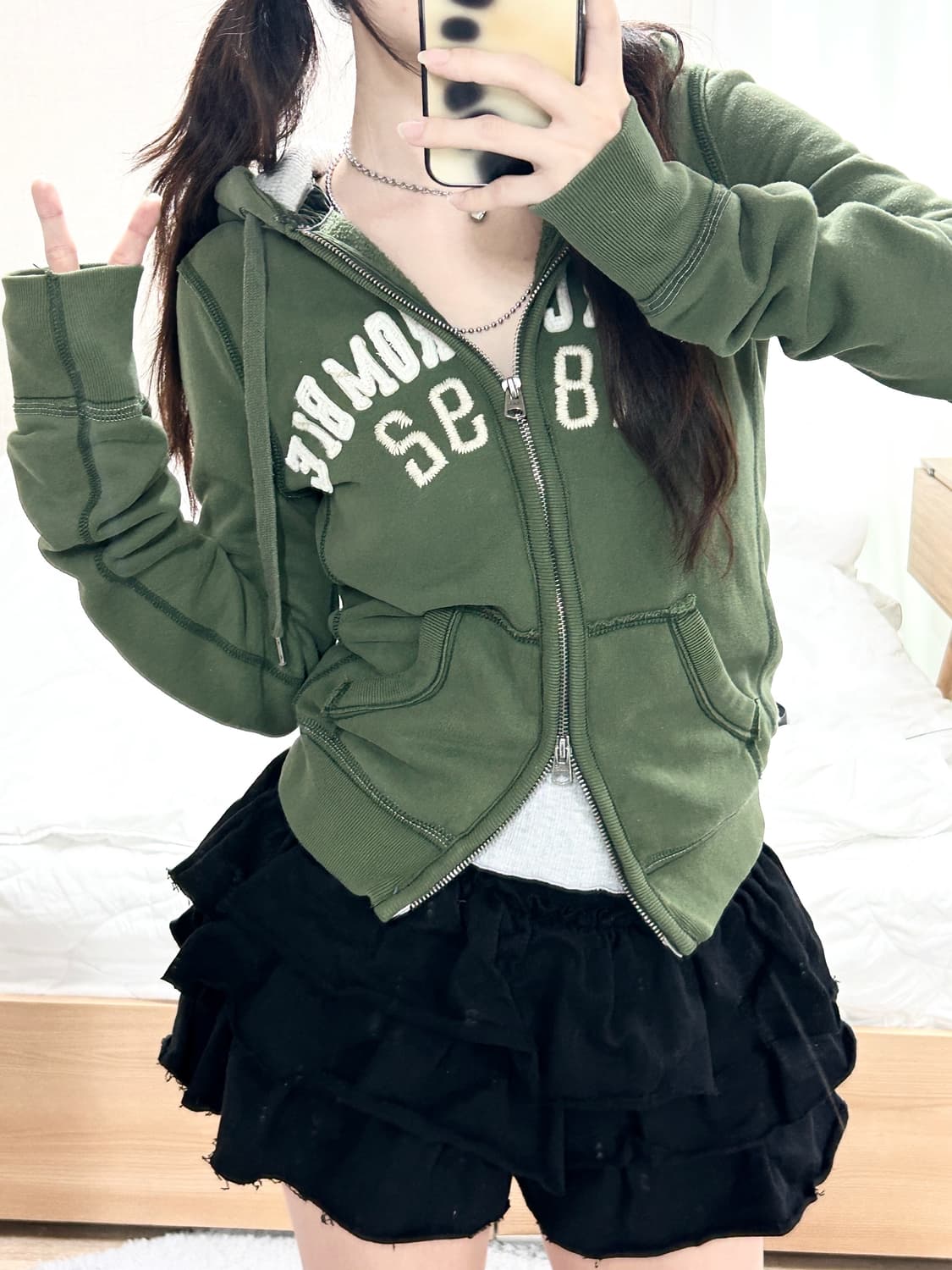 아베크롬비 빅로고 카키 투웨이 후드집업 상품이미지4