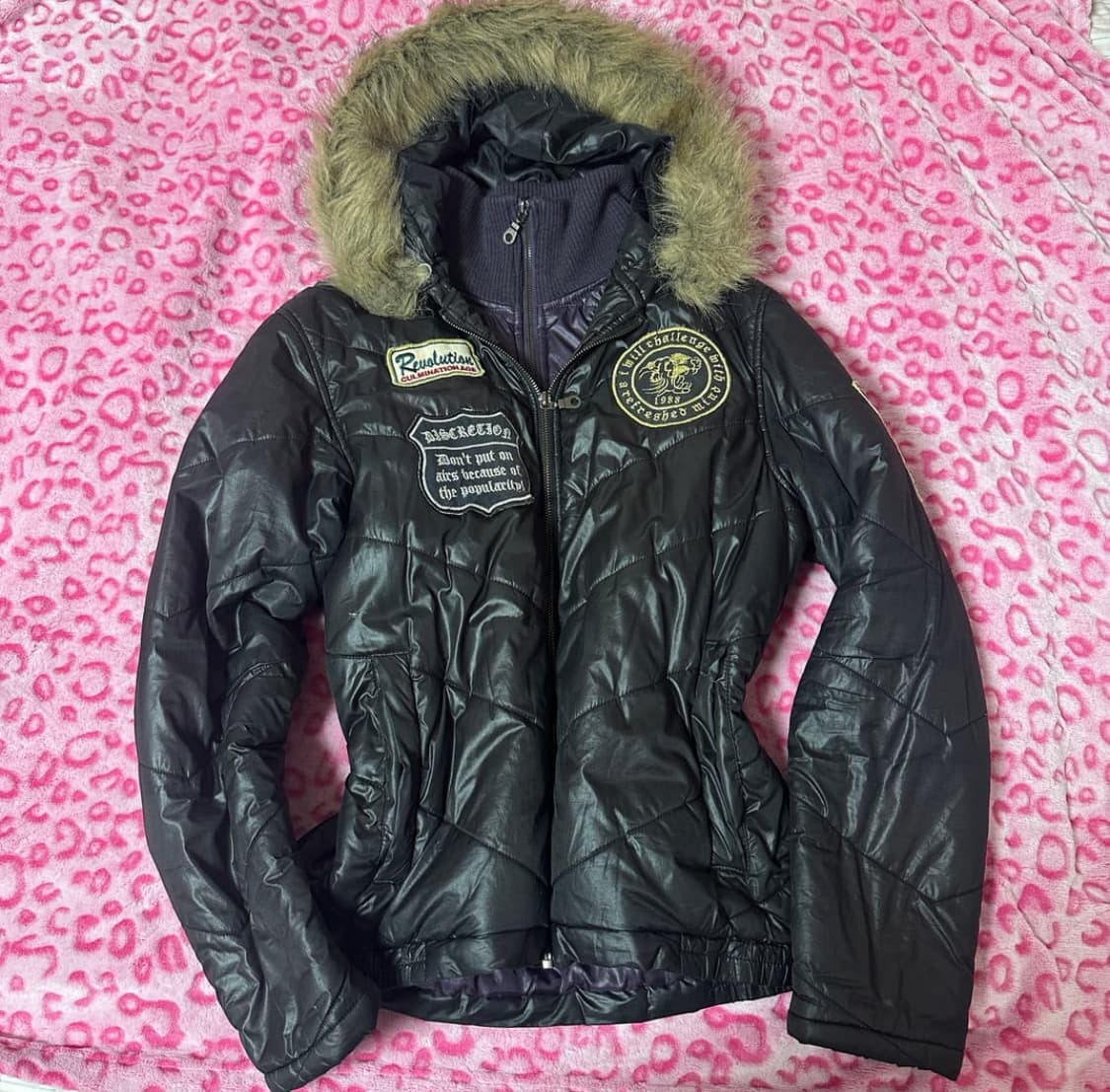 빈티지 갸루 레이어드 패딩 자켓 퍼 패딩 아우터 상품이미지1