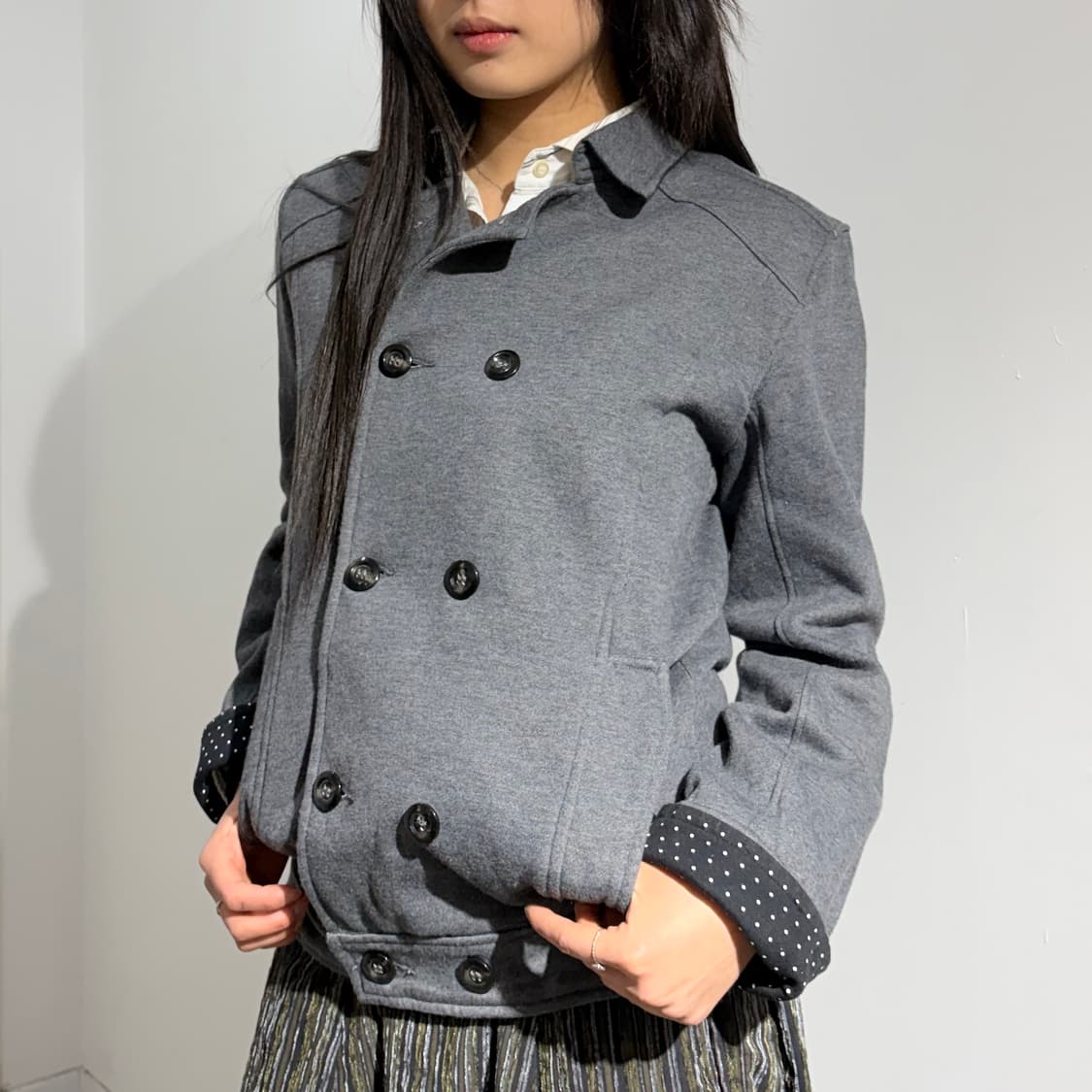 그레이 도트 더블자켓 숏코트 상품이미지1