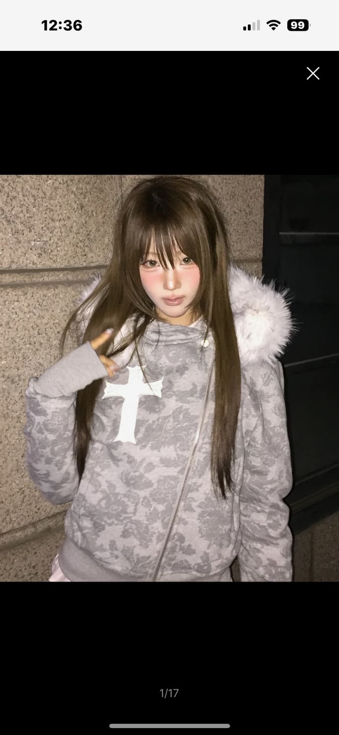 러브이즈트루 퍼후드집업 그레이 (상태좋음) 상품이미지2